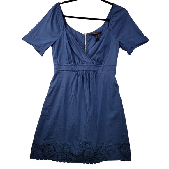 BCBG Max Azria Blue Short Sleeve Dress Eyelet Hem Back Zipper 0 Petite - Picture 1 of 10